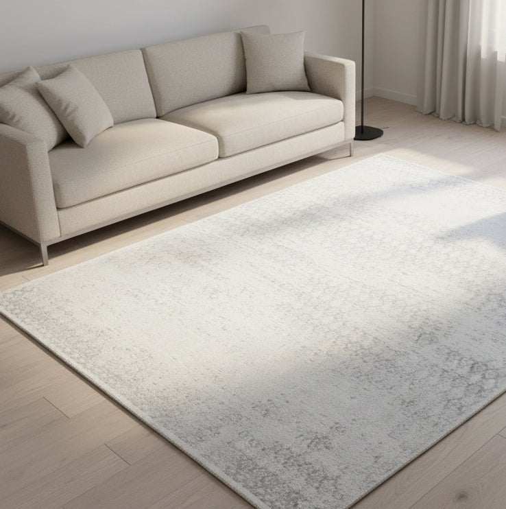 Antiqua Mist Distressed Handmade Loom Knotted Abstract Area Rug – Modern Silver & Blue Rug