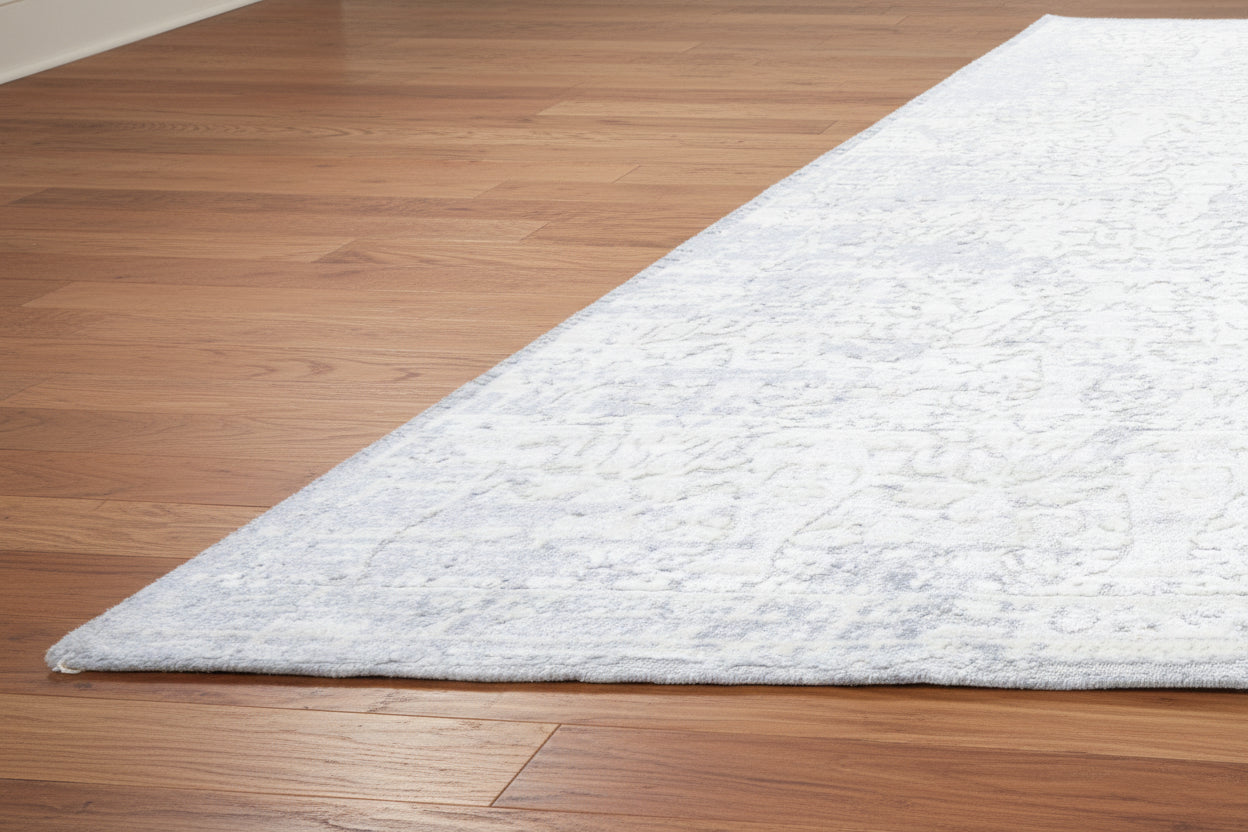 Ethereal Mist Handmade Loom Knotted Linear Modern Area Rug – Blue & Silver