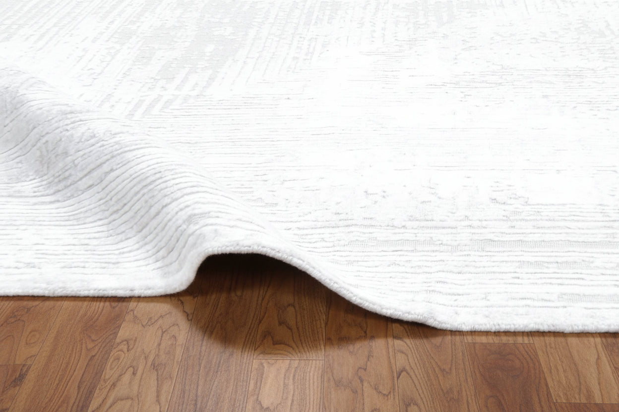 Framify Geometric Handmade Linear Rug – Ivory & Beige Hand Loom Knotted Bordered Rug