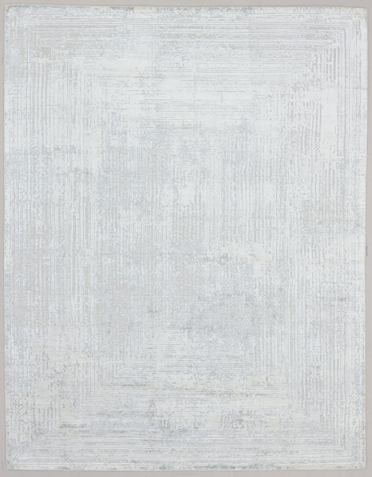 Framify Silver Handmade Linear Rug – Ivory & Gray Hand Loom Knotted Bordered Rug