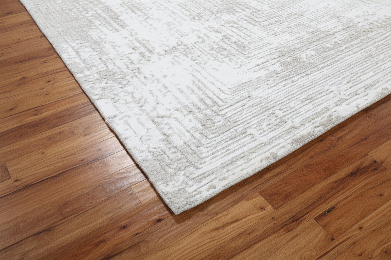 Framify Geometric Handmade Linear Rug – Beige Hand Loom Knotted Layered Border Rug