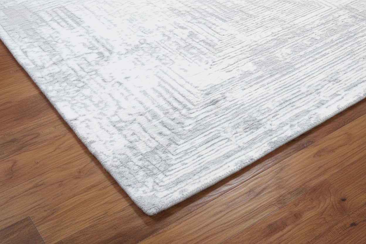 Framify Geometric Handmade Linear Rug – Gray & Silver Hand Loom Knotted Bordered Rug