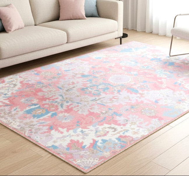 Valentina Handmade Blush Pink Medallion Area Rug – Transitional Artisanal Oushak Style