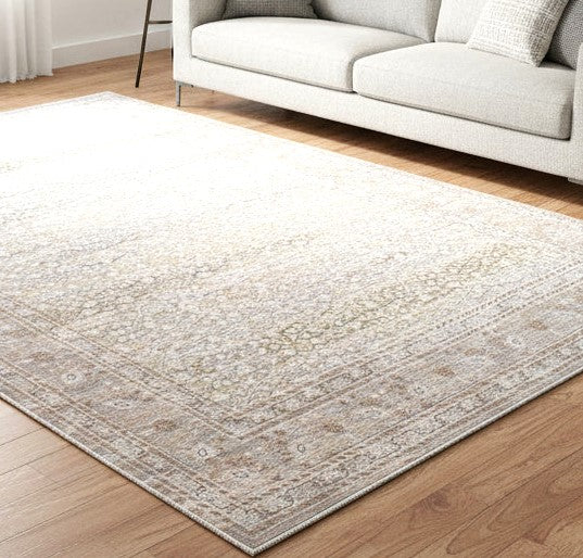 Tamsin Handmade Vintage Persian Beige Area Rug – Modern Neutral Floral Border Rug