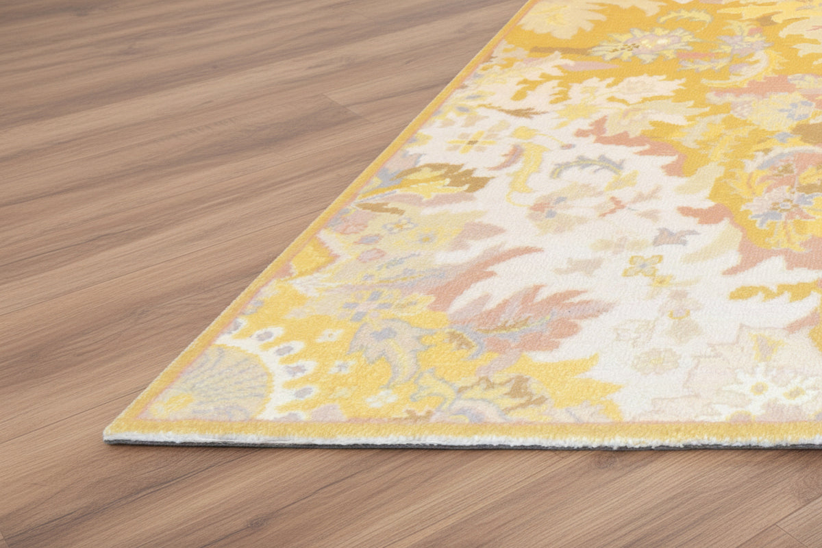 Valentina Handmade Honey Yellow Medallion Area Rug – Transitional Artisanal Oushak Style