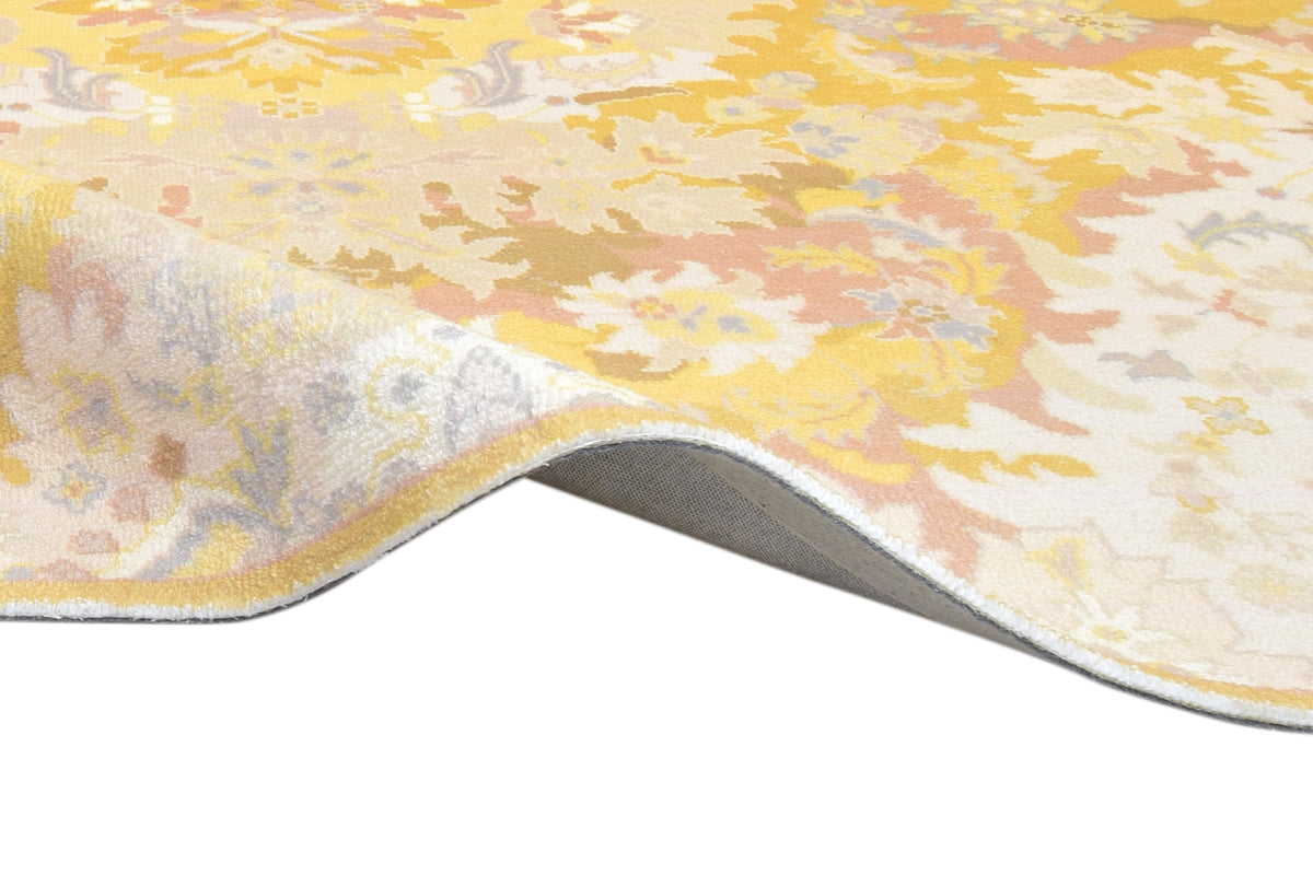 Valentina Handmade Honey Yellow Medallion Area Rug – Transitional Artisanal Oushak Style