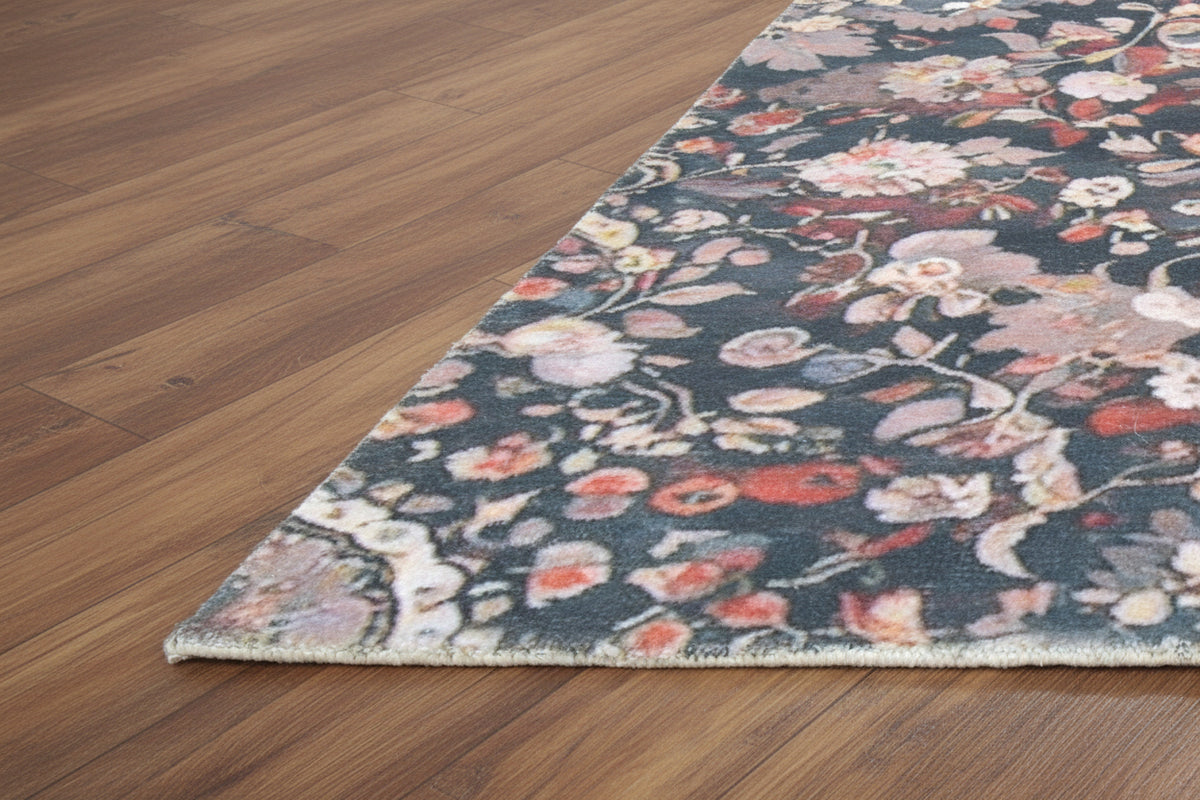 Valentina Handmade Charcoal Teal Medallion Area Rug – Transitional Artisanal Oushak Style