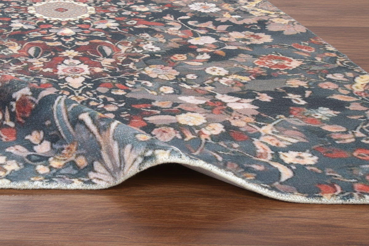 Valentina Handmade Charcoal Teal Medallion Area Rug – Transitional Artisanal Oushak Style