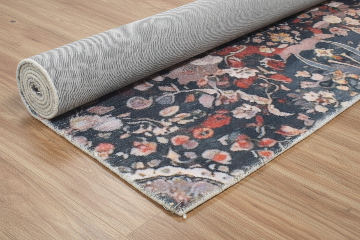 Valentina Handmade Charcoal Teal Medallion Area Rug – Transitional Artisanal Oushak Style