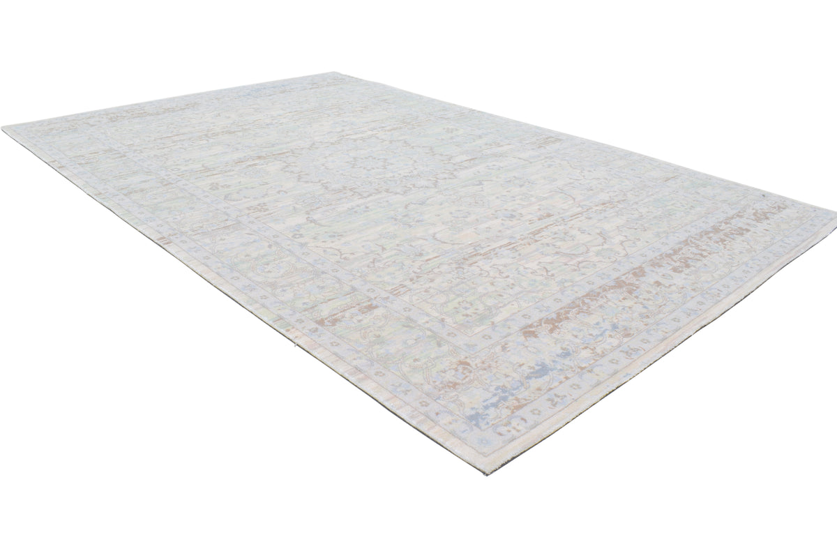 Maelle Handmade Dusty Blue Medallion Area Rug – Vintage-Inspired Distressed Rug