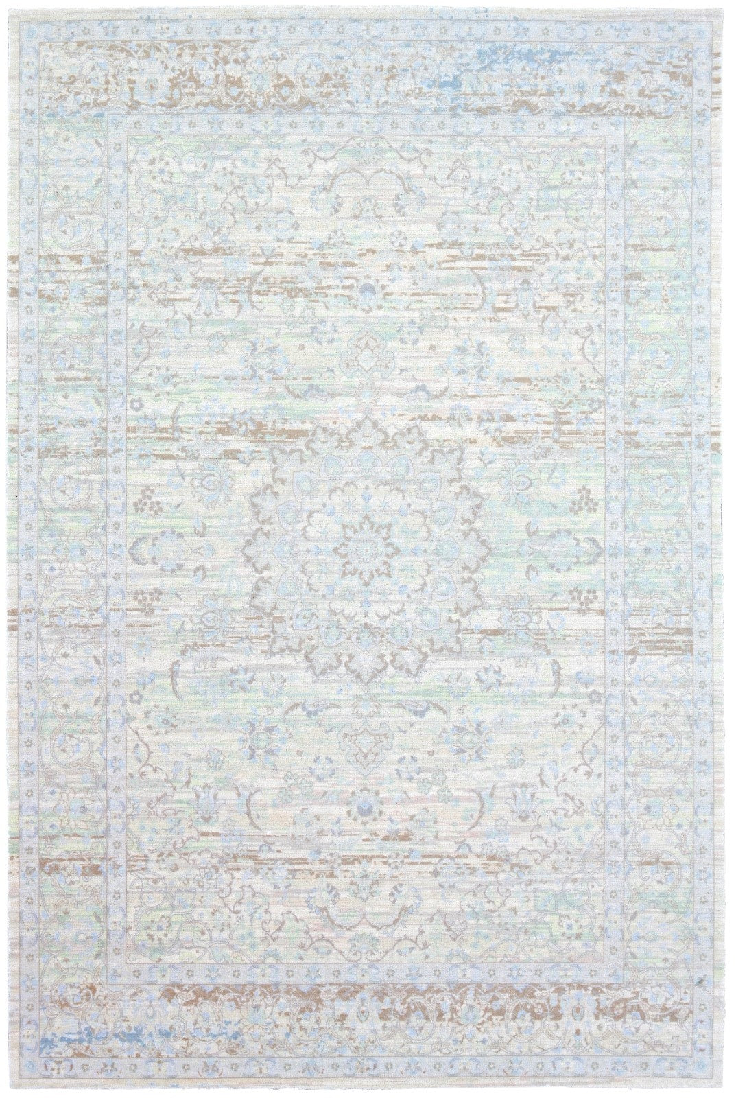 Maelle Handmade Dusty Blue Medallion Area Rug – Vintage-Inspired Distressed Rug