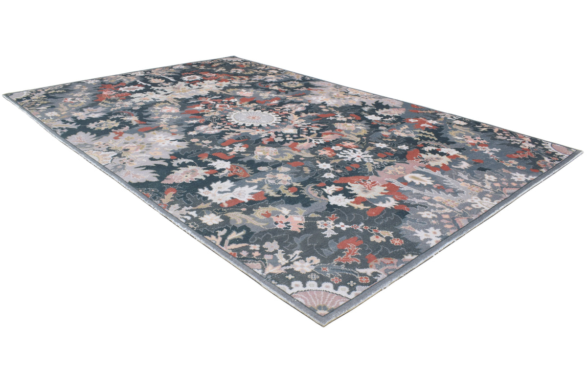 Valentina Handmade Dark Teal Medallion Area Rug – Transitional Artisanal Oushak Style