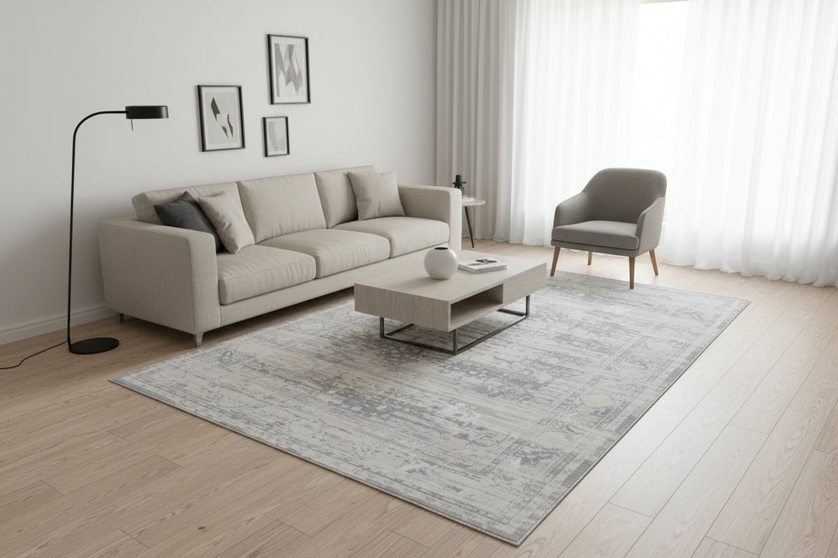 Mirela Handmade Medallion Silver Grey Area Rug – Modern Abstracted Traditional Style