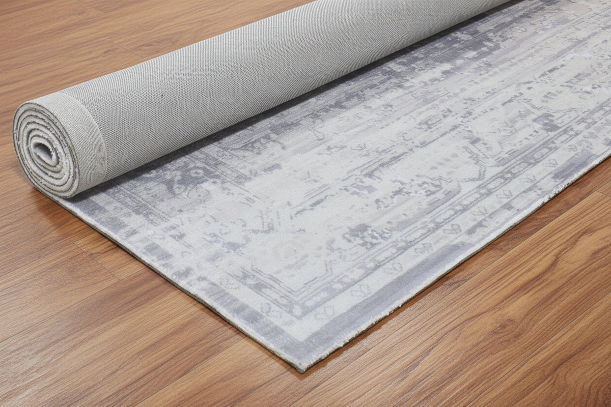 Mirela Handmade Medallion Silver Grey Area Rug – Modern Abstracted Traditional Style