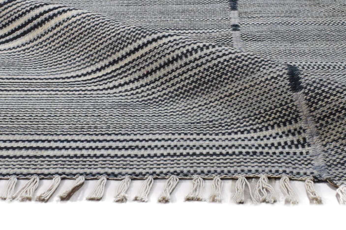 5' X 7' Rug Wool Black Modern Dhurrie Scandinavian Abstract Room Size Carpet Area Rug