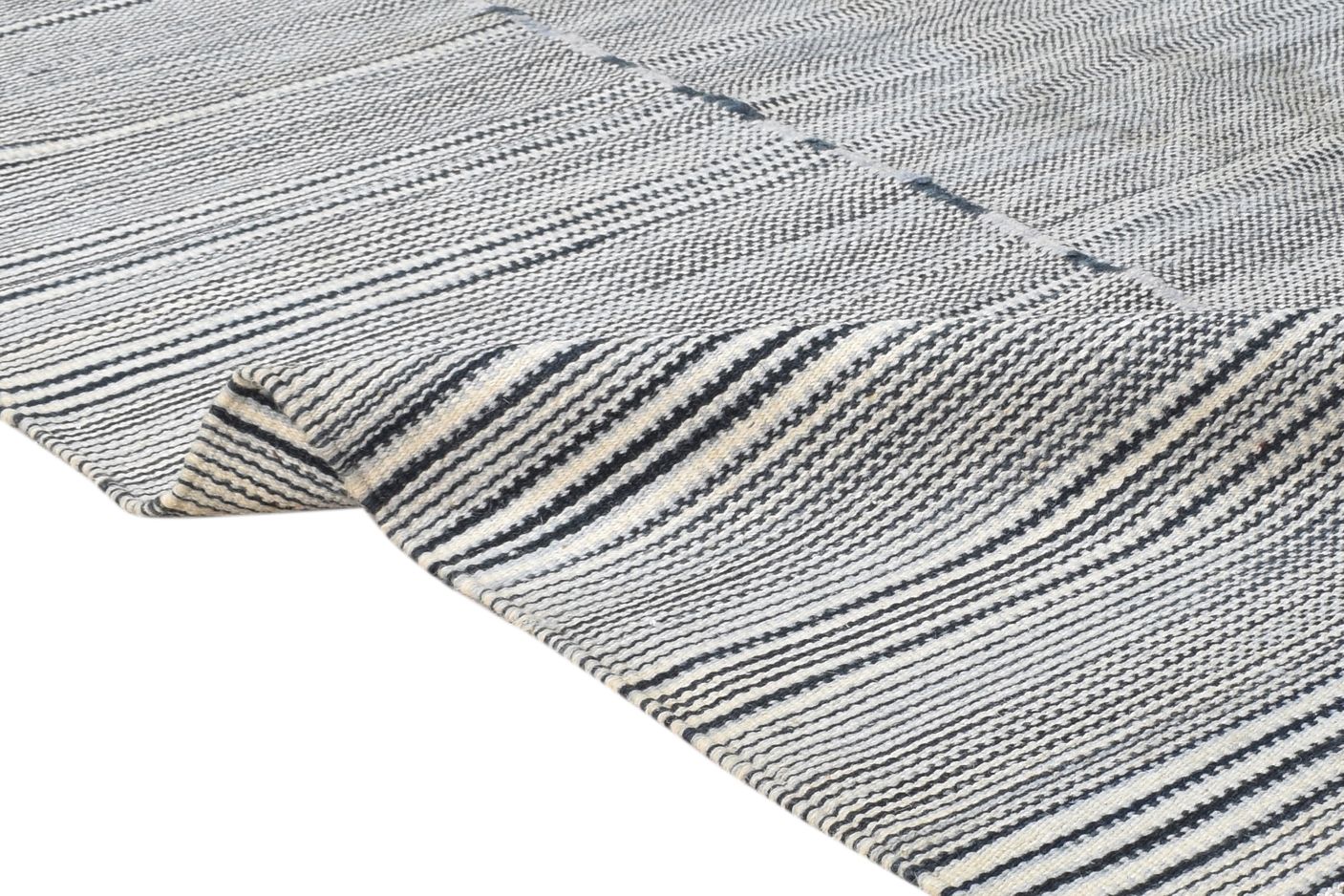 5' X 7' Rug Wool Black Modern Dhurrie Scandinavian Abstract Room Size Carpet Area Rug