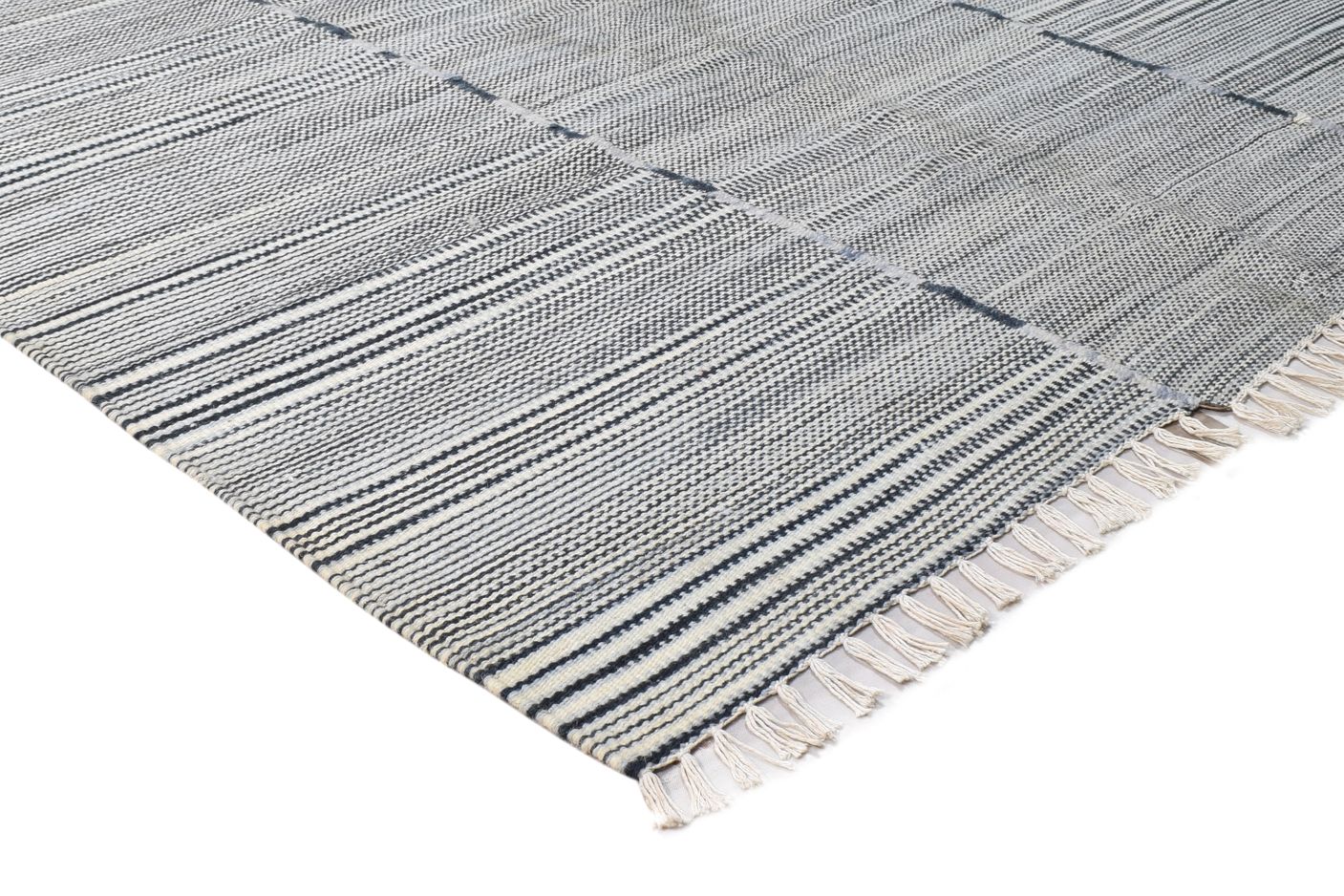 5' X 7' Rug Wool Black Modern Dhurrie Scandinavian Abstract Room Size Carpet Area Rug