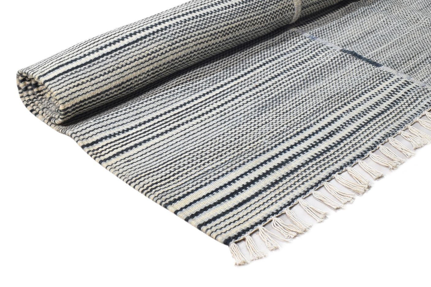 5' X 7' Rug Wool Black Modern Dhurrie Scandinavian Abstract Room Size Carpet Area Rug