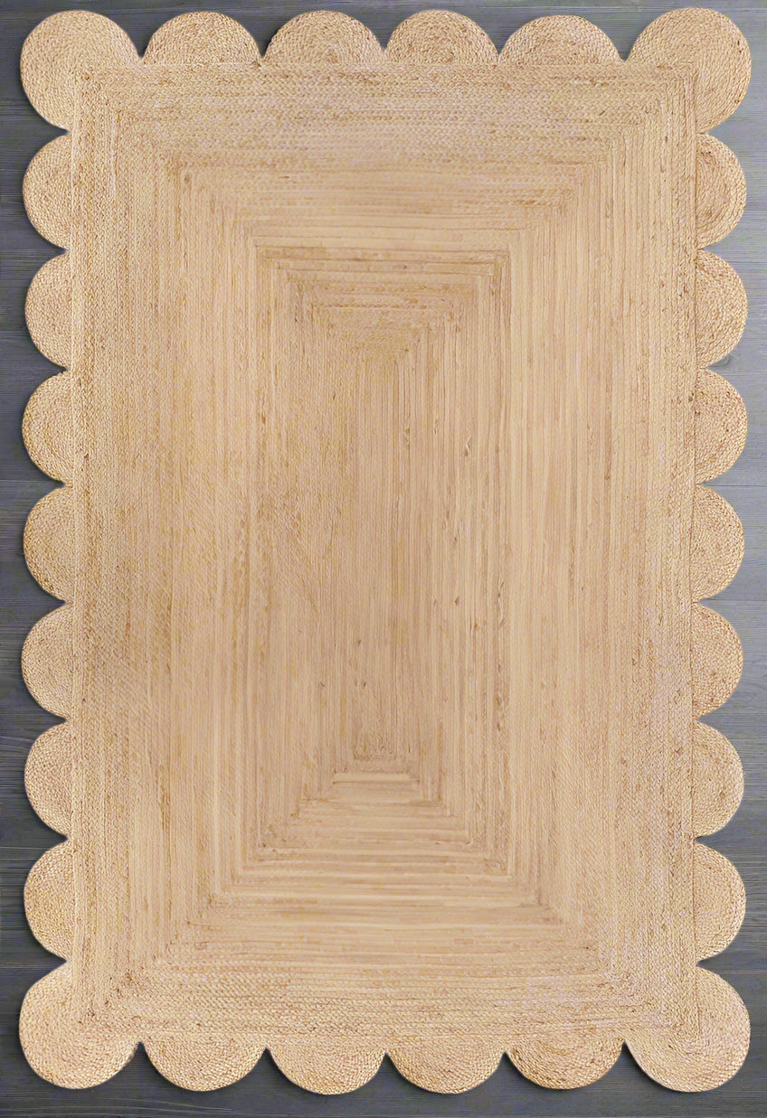 Olivya Scalloped Jute Rug – Natural Braided Handmde Rug Area Rug