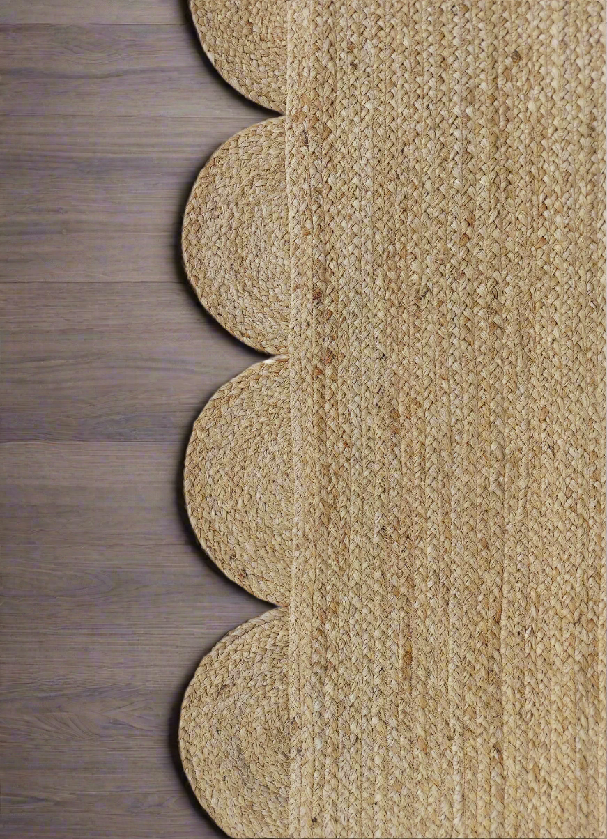 Olivya Scalloped Jute Rug – Natural Braided Handmde Rug Area Rug