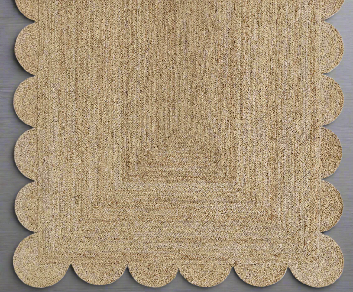 Olivya Scalloped Jute Rug – Natural Braided Handmde Rug Area Rug