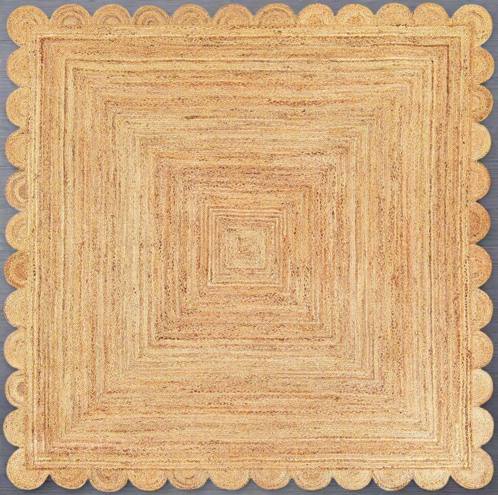 Olivya Scalloped Jute Rug – Natural Braided Handmde Rug Area Rug
