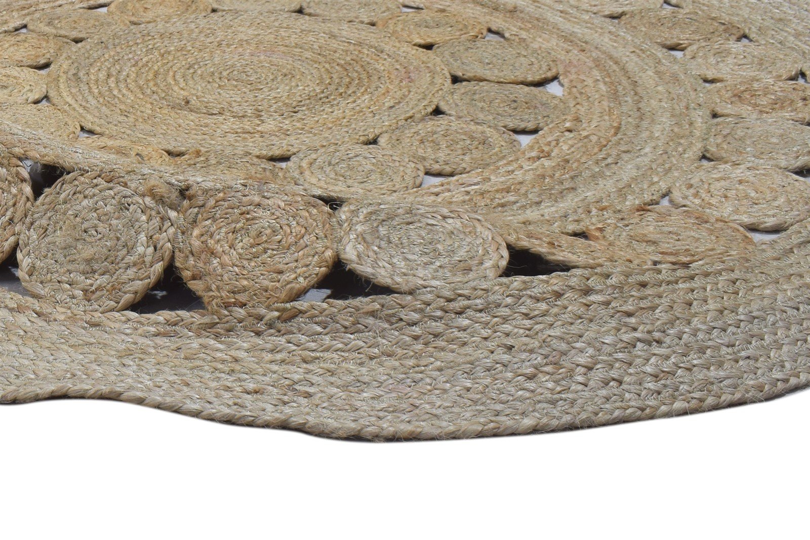 Beige Jute Rug 4' X 4' Modern Hand Woven Scandinavian Circles Room Size Round 7864132796565