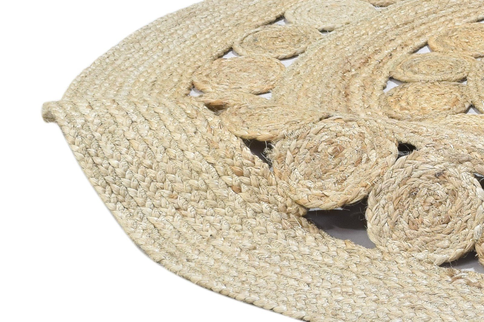 Beige Jute Rug 4' X 4' Modern Hand Woven Scandinavian Circles Room Size Round 7864132796565
