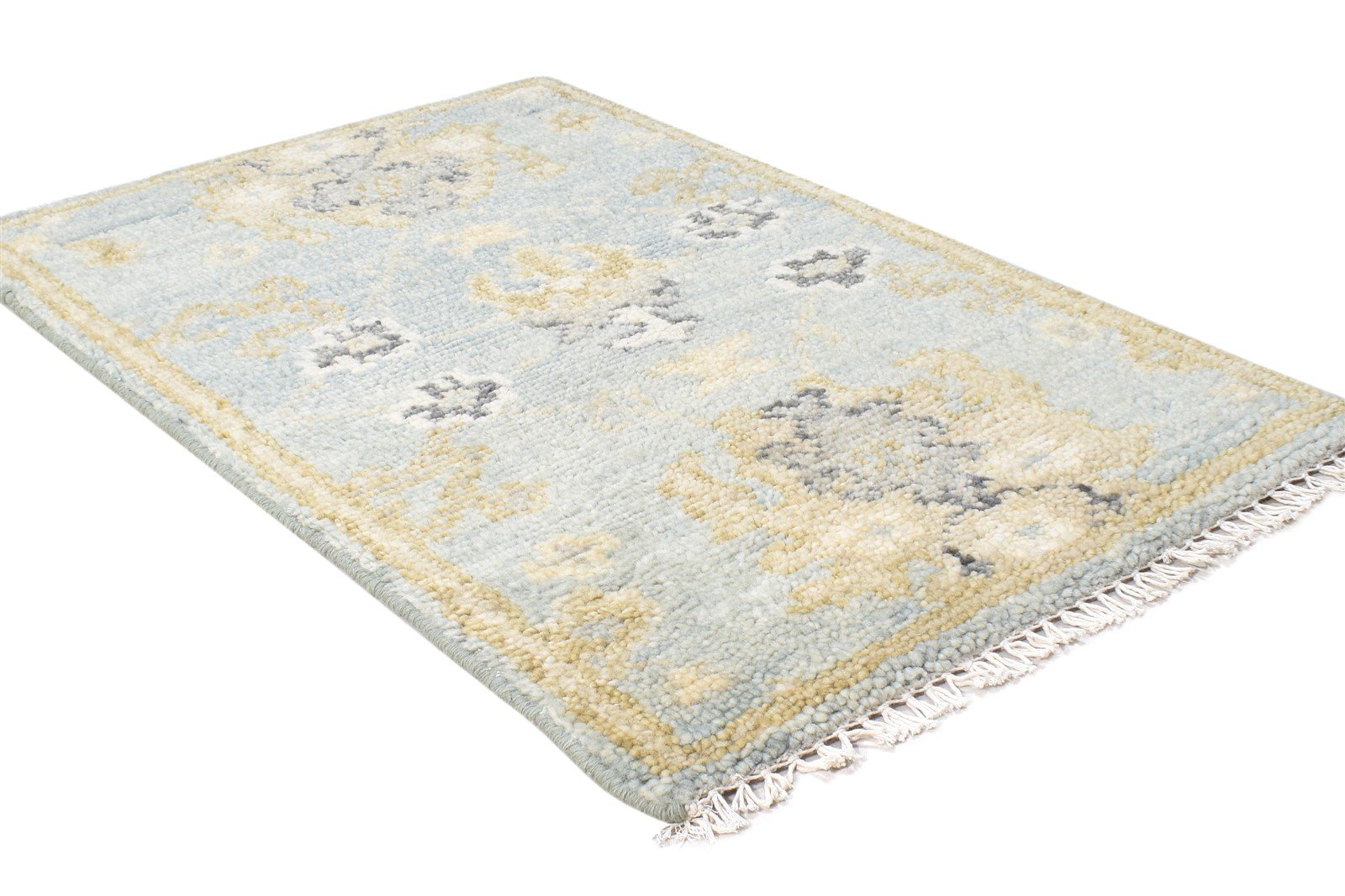 Hand Knotted Blue Wool Rug 2' X 3' Persian Oushak Oriental Small Carpet 7865016549525