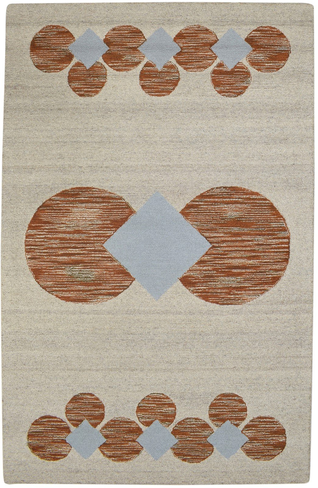 100% Wool / Art Silk Cream Rug 5X8 Modern Hand Tufted Scandinavian Circles Room Size   7864084856981
