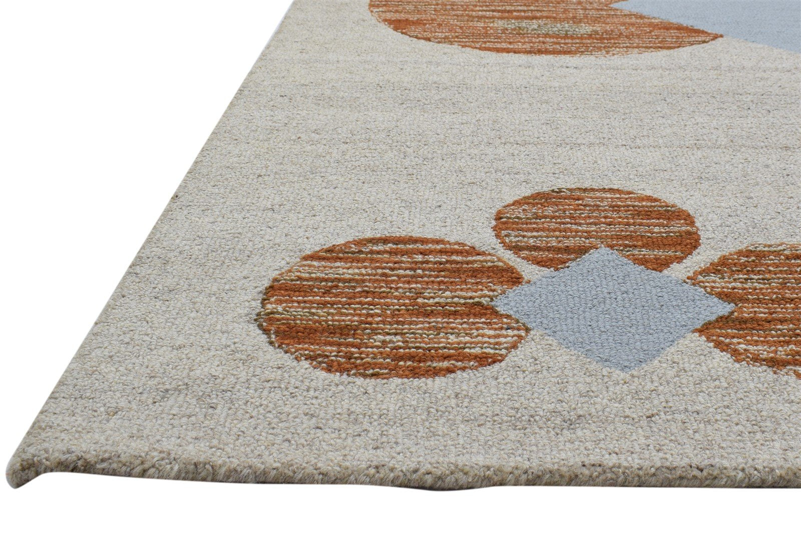 100% Wool / Art Silk Cream Rug 5X8 Modern Hand Tufted Scandinavian Circles Room Size   7864084856981