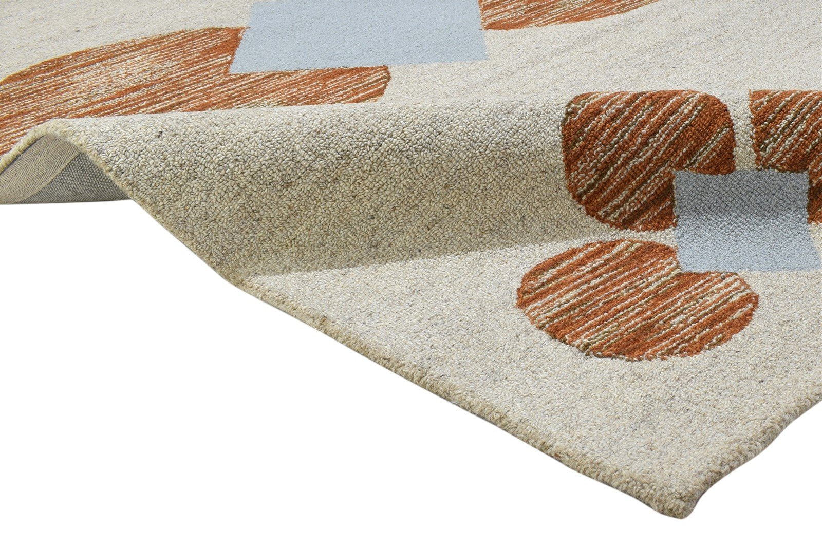100% Wool / Art Silk Cream Rug 5X8 Modern Hand Tufted Scandinavian Circles Room Size   7864084856981