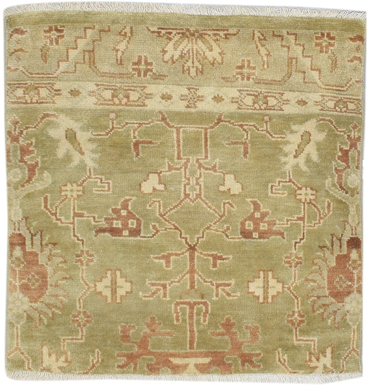100% Wool Art Silk Green Rug 3X3 Persian Hand Knotted Oushak Oriental Room Size   7864087445653