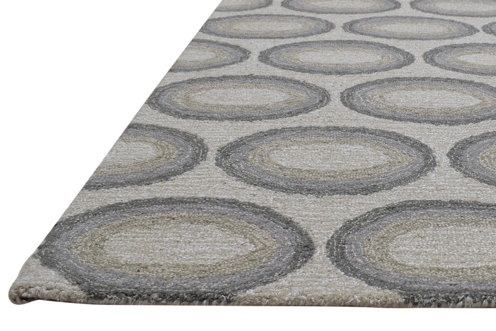 100% Wool / Art Silk Grey Rug 5X8 Modern Hand Tufted Indian Circles Room Size   7864083906709