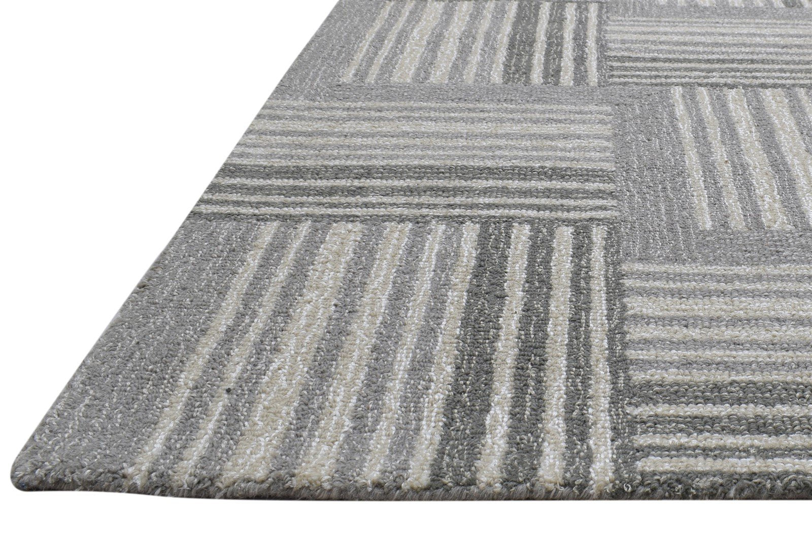100% Wool Art Silk Grey Rug 5X8 Modern Hand Tufted Scandinavian Geometric Room Size   7864084136085