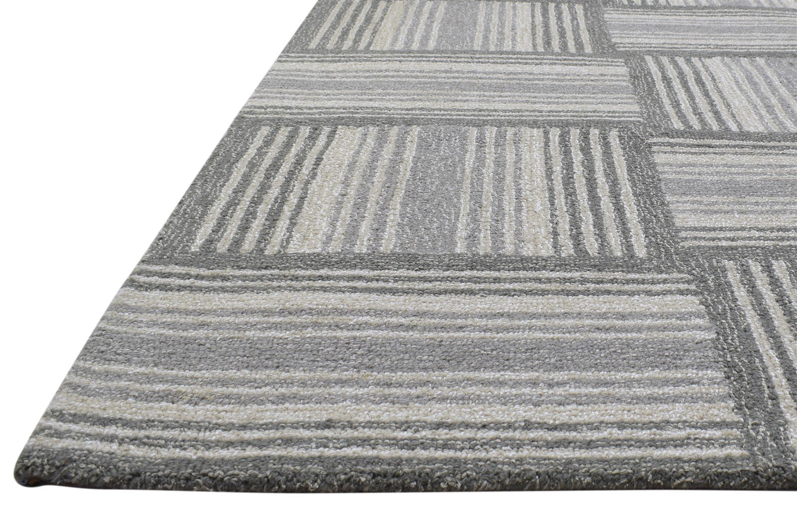 100% Wool / Art Silk Grey Rug 5X8 Modern Hand Tufted Scandinavian Plaids Room Size   7864084758677