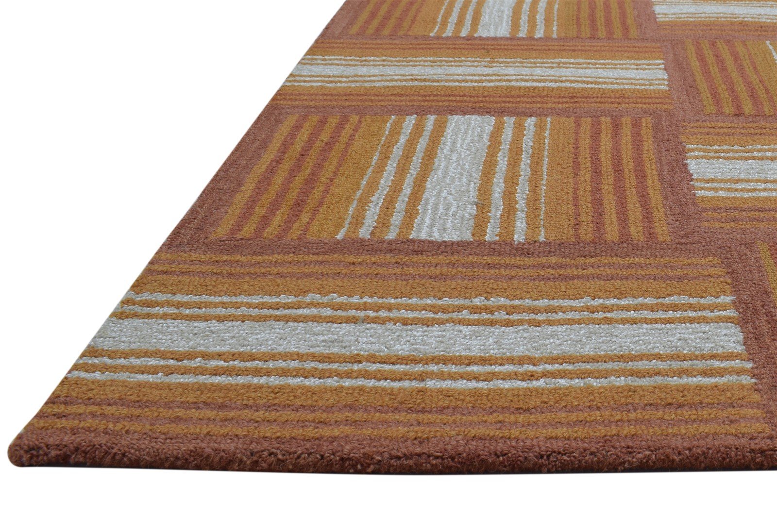 100% Wool Art Silk Rust Rug 5X8 Modern Hand Tufted Scandinavian Geometric Room Size   7864083808405