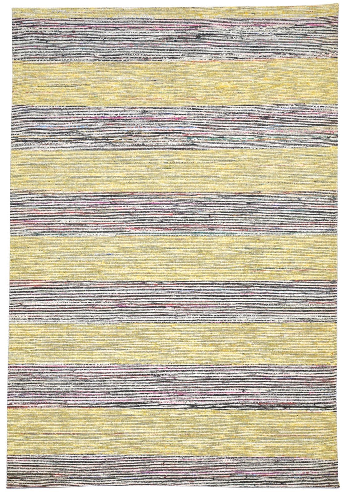 100% Wool / Art Silk Yellow Rug 5X7 Modern Jacquard Loom Bohemian Striped Room Size   7864179359893
