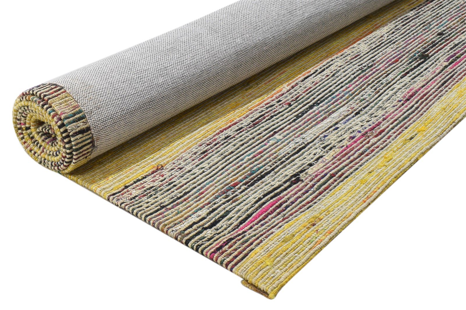 Erminia 100% Wool / Art Silk Yellow Rug 5X7 Modern Jacquard Loom Bohemian Striped   7864179359893