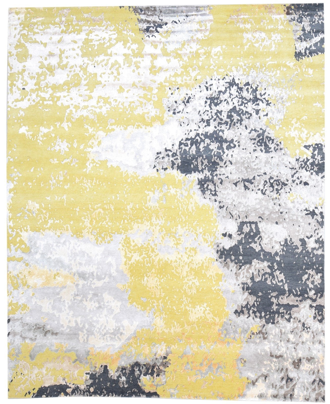 100% Wool / Art Silk Yellow Rug 8X10 Modern Hand Knotted Indian Abstract Large   7864363417749