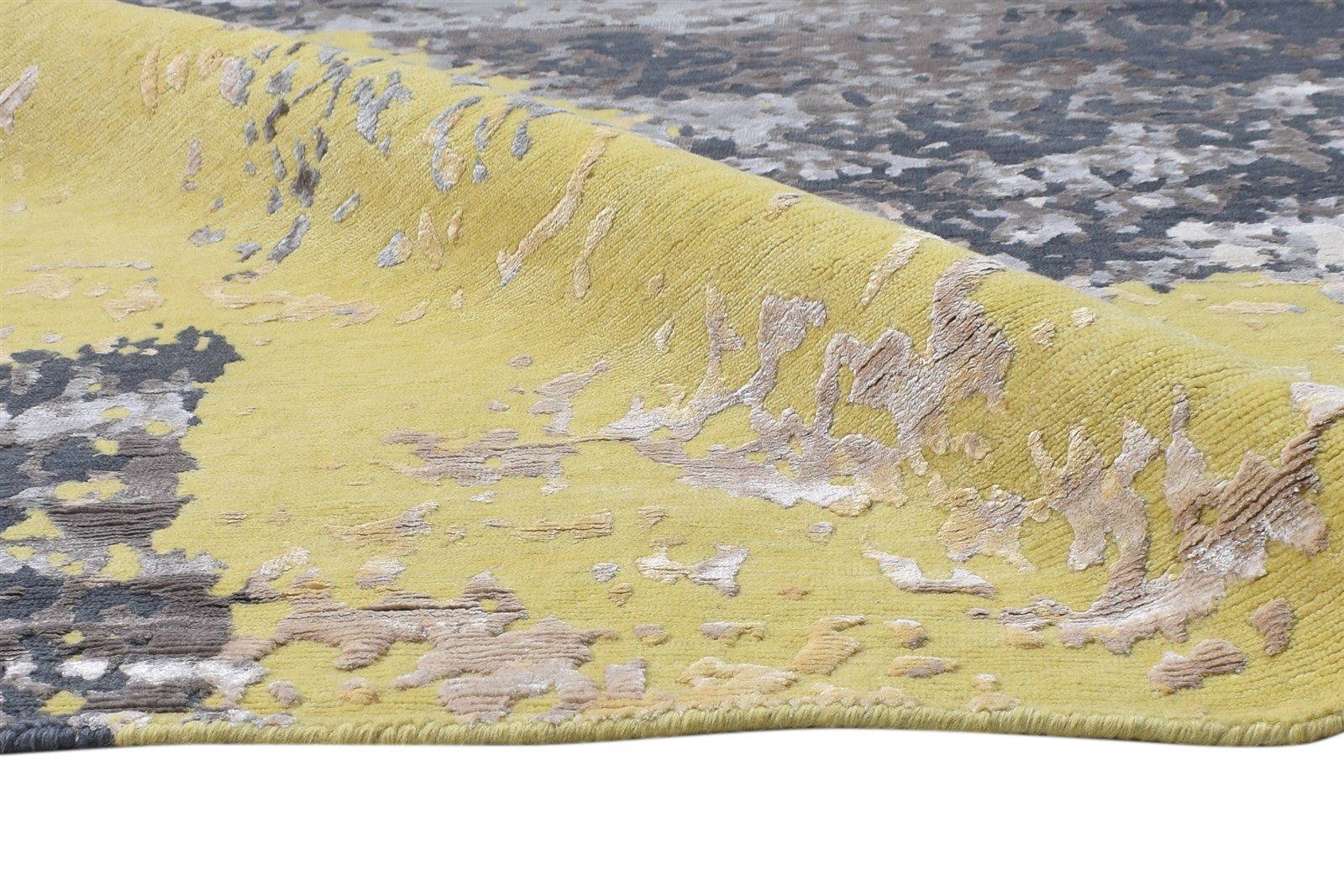 100% Wool / Art Silk Yellow Rug 8X10 Modern Hand Knotted Indian Abstract Large   7864363417749