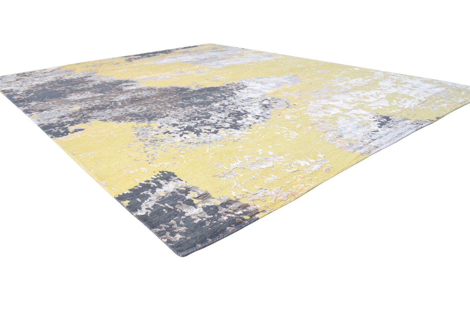 100% Wool / Art Silk Yellow Rug 8X10 Modern Hand Knotted Indian Abstract Large   7864363417749