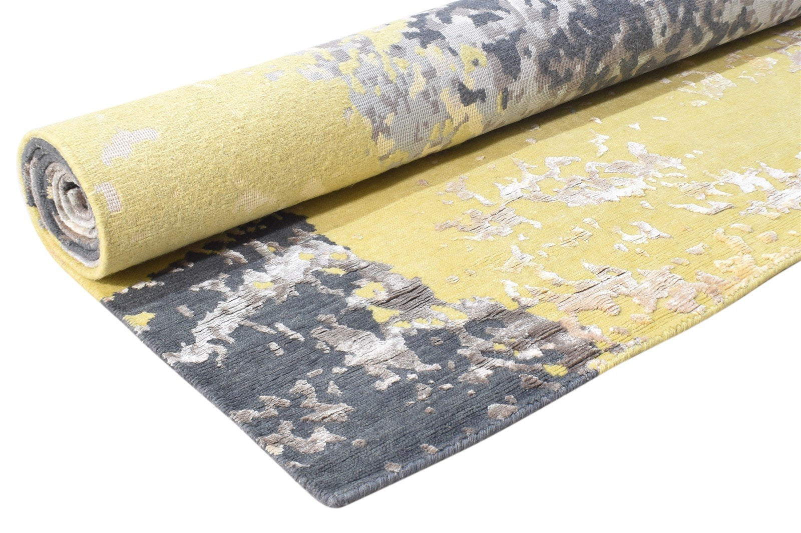 100% Wool / Art Silk Yellow Rug 8X10 Modern Hand Knotted Indian Abstract Large   7864363417749