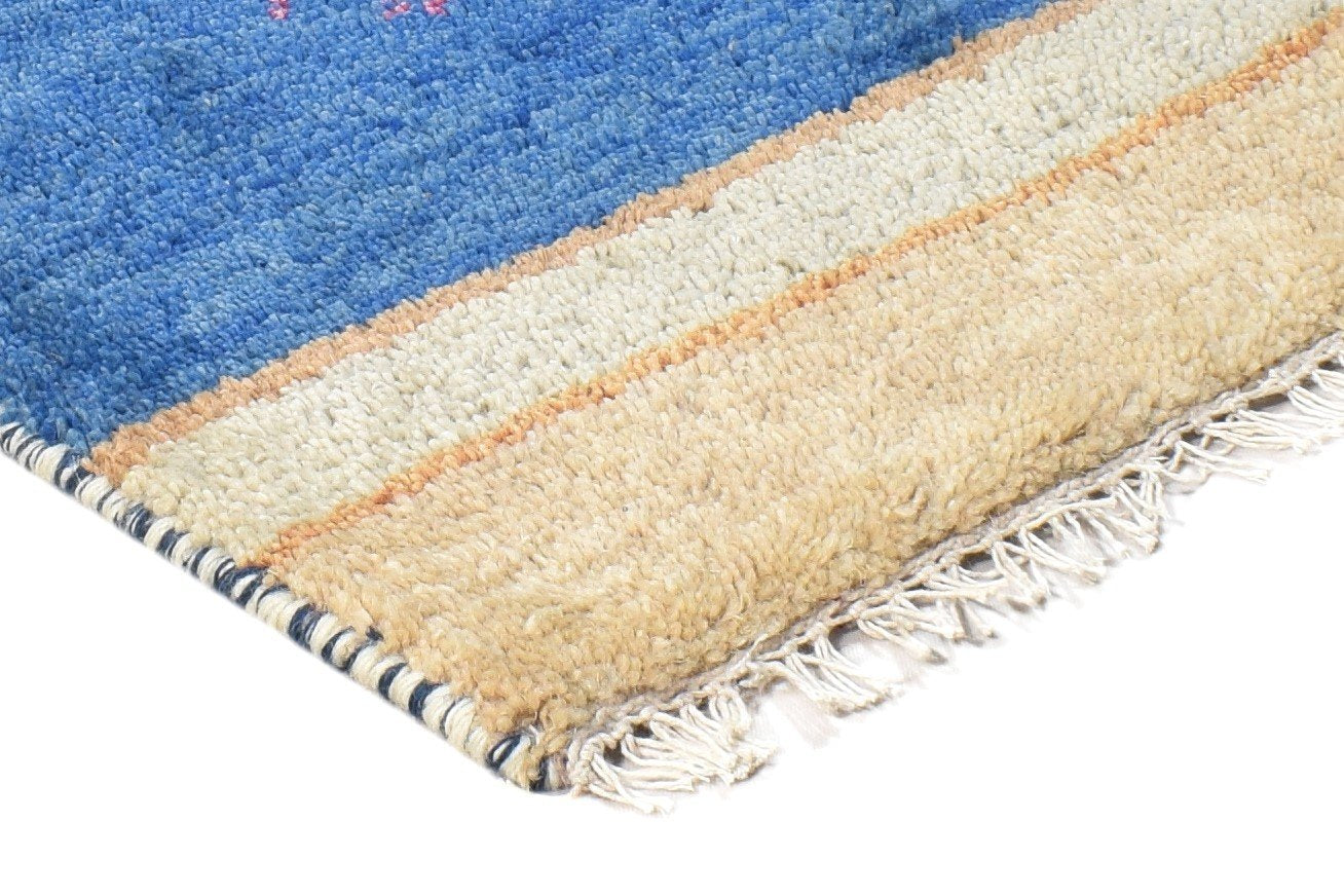 100% Wool Blue Rug 1' X 2' Tribal Hand Knotted Gabbeh Southwestern Small Carpet   7864503369877