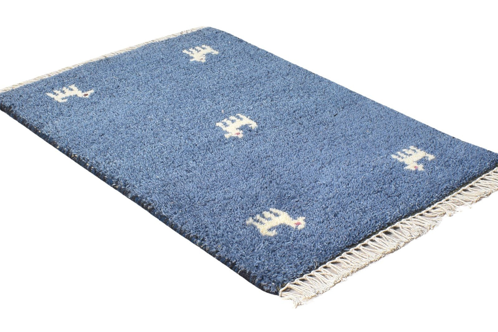 100% Wool Blue Rug 1' X 2' Tribal Hand Knotted Gabbeh Southwestern Small Carpet   7864509137045