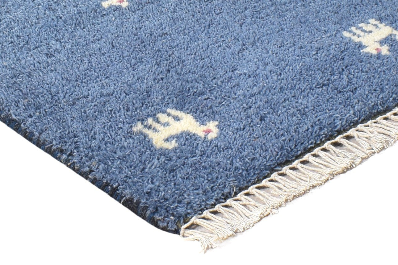 100% Wool Blue Rug 1' X 2' Tribal Hand Knotted Gabbeh Southwestern Small Carpet   7864509137045