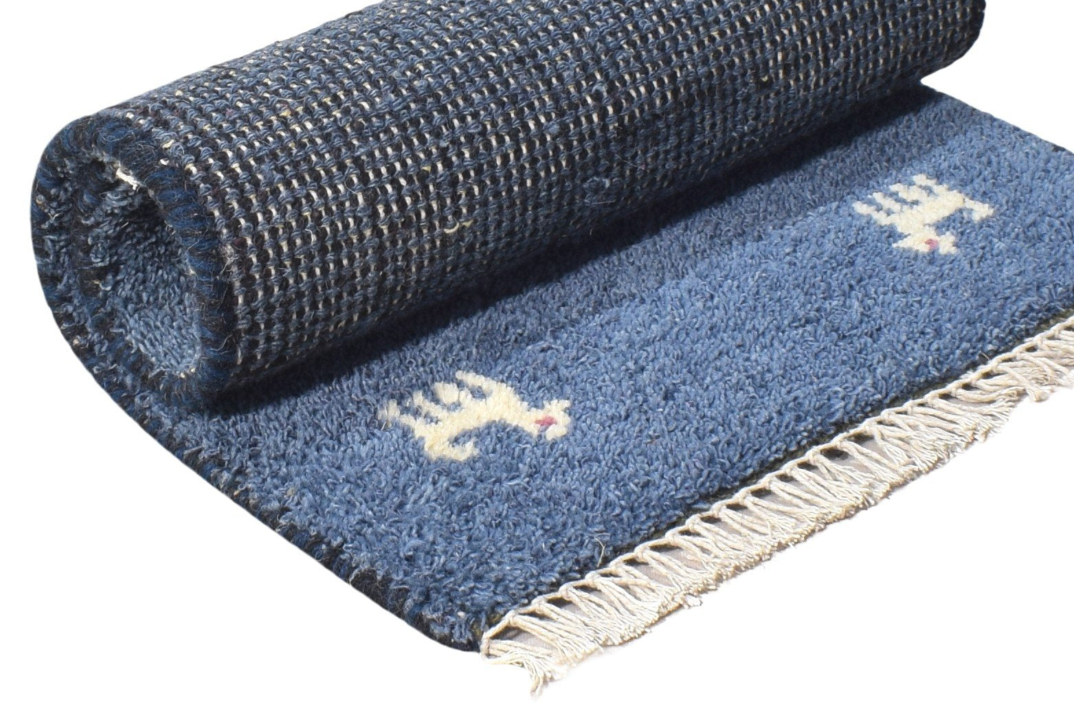 100% Wool Blue Rug 1' X 2' Tribal Hand Knotted Gabbeh Southwestern Small Carpet   7864509137045