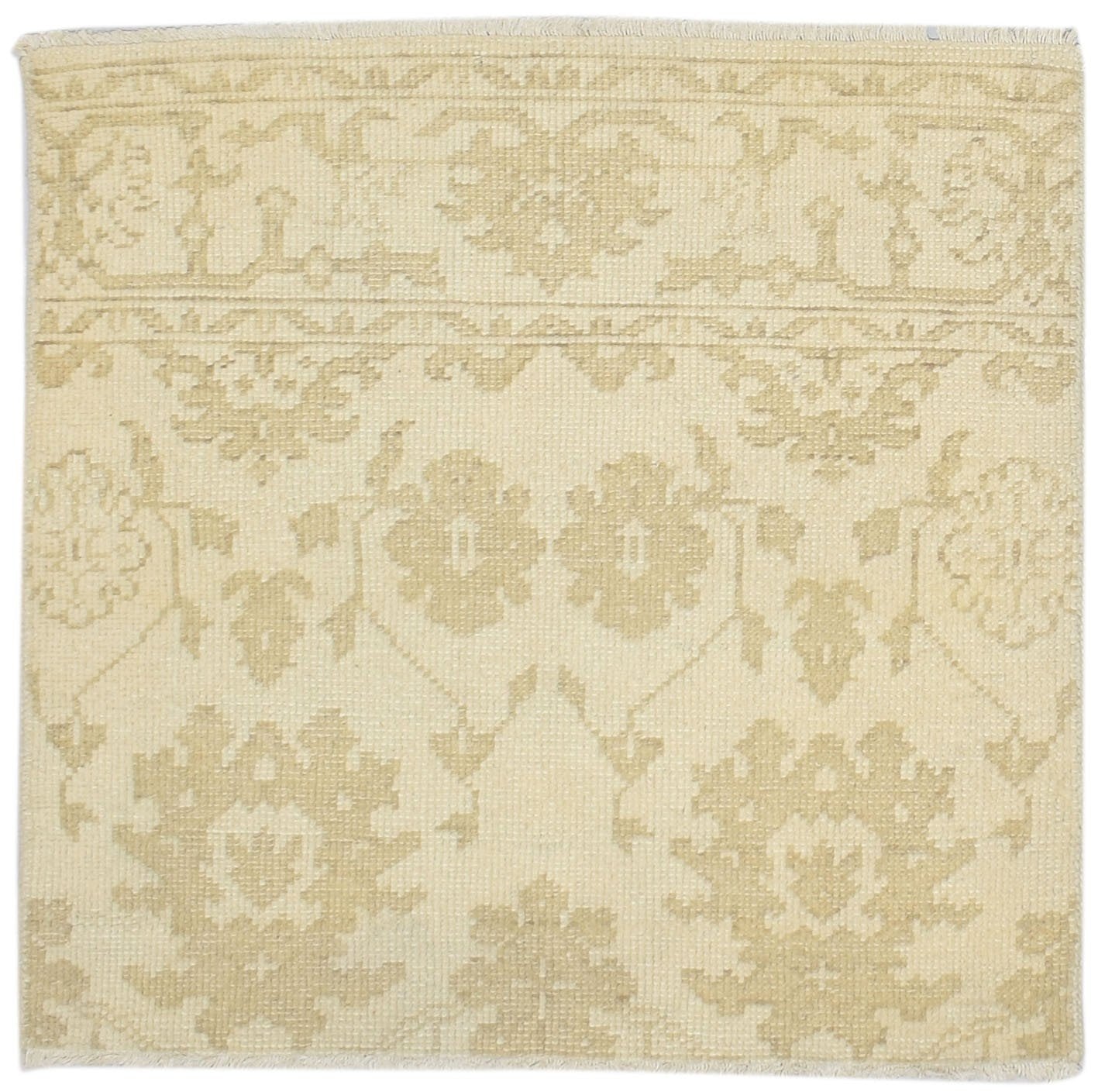 100% Wool Cream Rug 2' X 2' Persian Hand Knotted Oushak Oriental Small Square   7864086364309