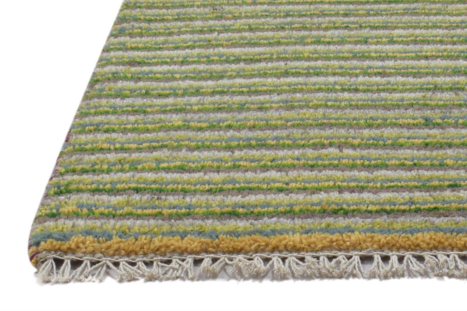 100% Wool Green Rug 1' X 2' Persian Hand Knotted Gabbeh Striped Small Carpet   7864214192277