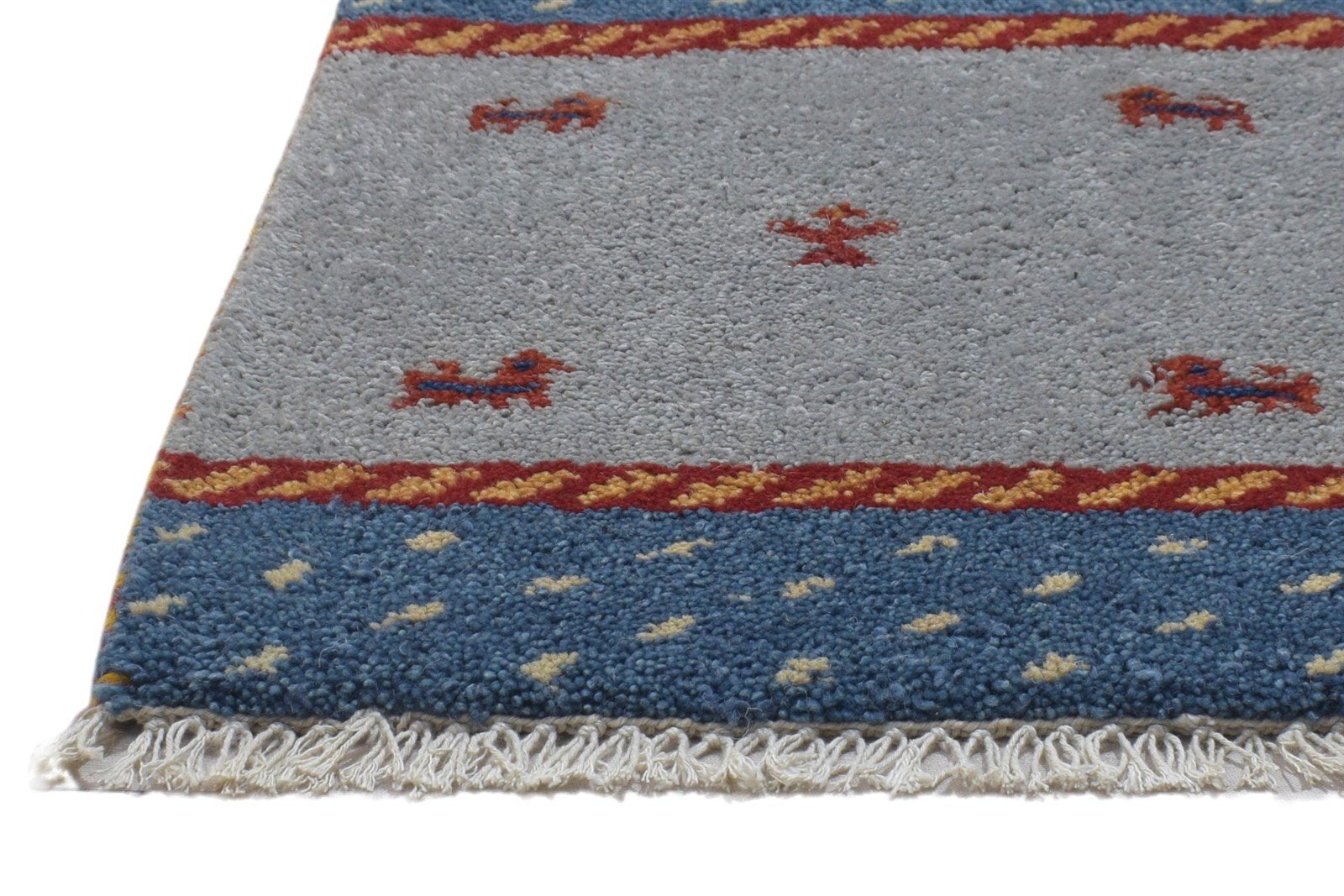 100% Wool Grey Rug 1' X 2' Persian Hand Knotted Gabbeh Southwestern Small Carpet   7864204066965